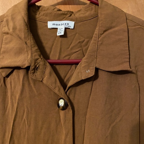 Monteau dark mustard short sleeve button up shirt midi dress - Picture 3 of 7